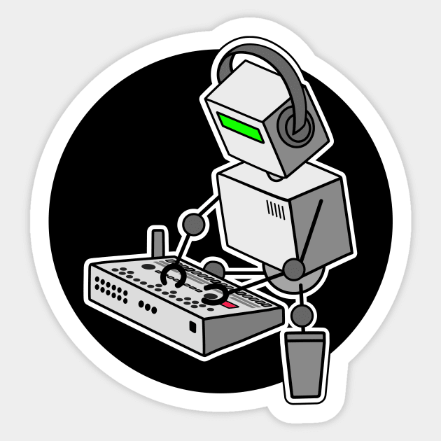 Robot Playing Drum Machine (pocket print size) Sticker by Atomic Malibu